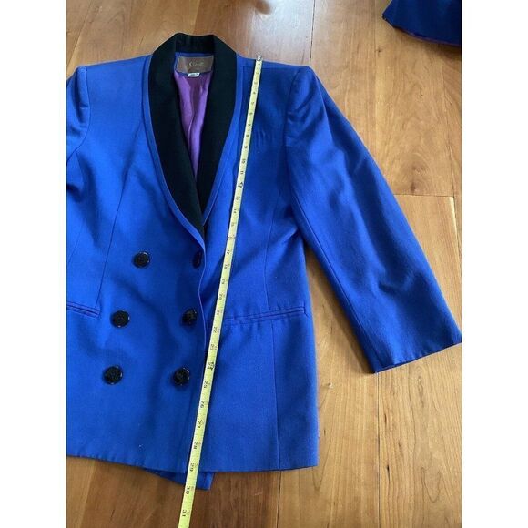 Vintage Saville Suit Womens Skirt Set Blue Wool Blend 12 Double Breasted - Picture 3 of 10